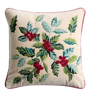 ISO Ivory Velvet and Green Holly Throw Pillow